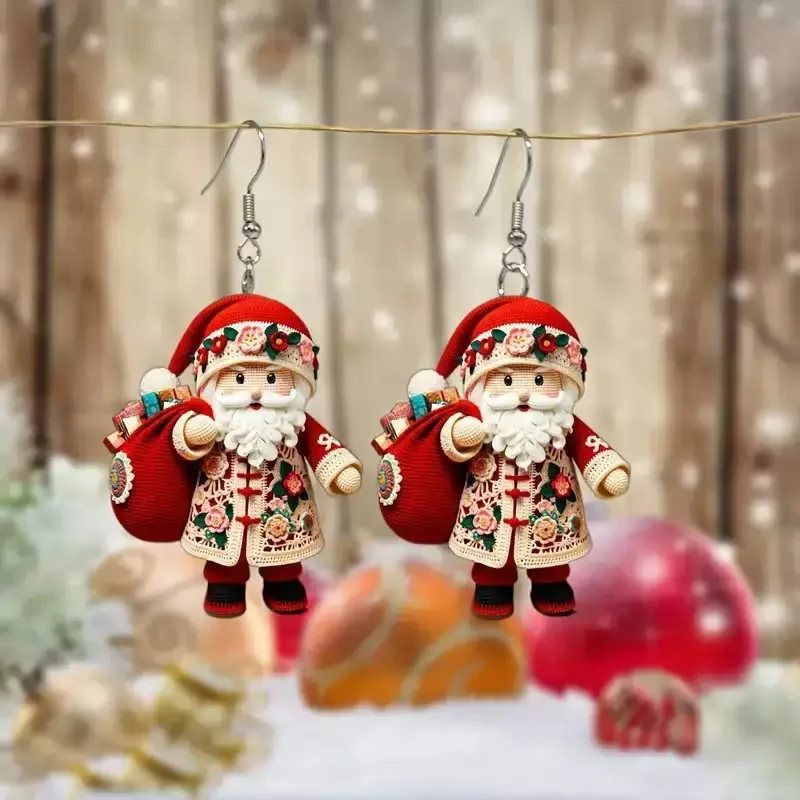 New Unique Christmas Santa Claus Earrings Women 2D Flat Acrylic Pendant Festival Ear Jewelry Girls Gift Decoration Accessories