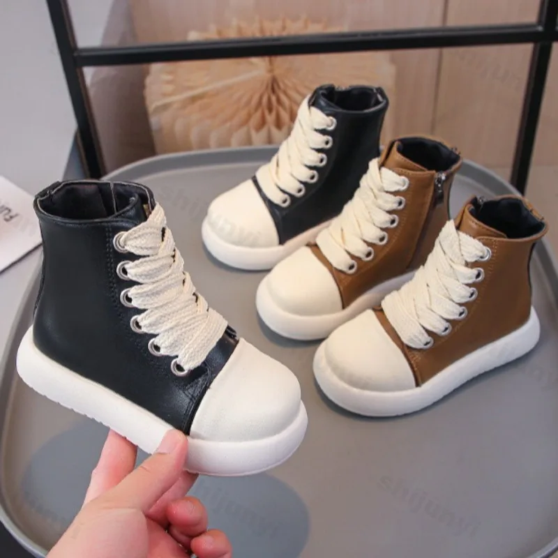 

Girls' Fashion Trend Casual Thick Soled High Top Shoes 2025 Autumn New Style Childrens' Comfortable Non Slip Lace Up Short Boots