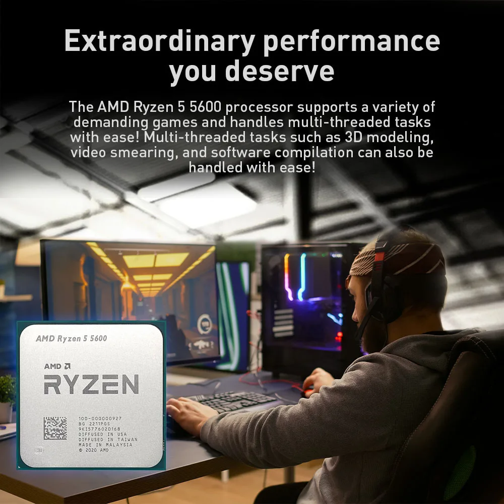 جديد AMD Ryzen 5 5600 R5 5600 3.5GHz 6-Core 12-الموضوع CPU المعالج 7NM 65 واط L3 = 32 متر 100-000000927 المقبس AM4 المنشأ صندوق مع مروحة