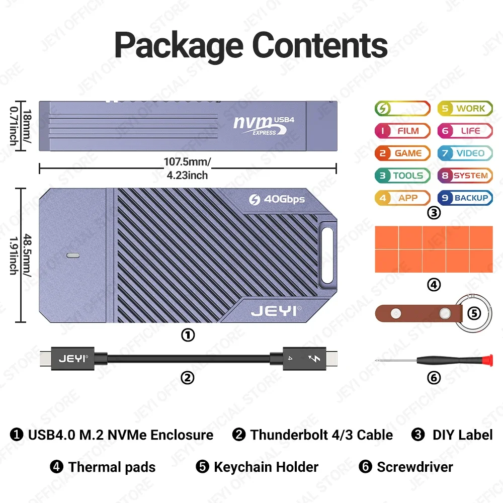 JEYI 40Gbps USB 4,0 M.2 NVMe SSD caja M2 a tipo c 4,0 caja de unidad de estado sólido Compatible con Thunderbolt 4/3 USB 3,2/3,1/3