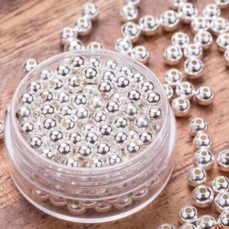 

Круглые бусины из стерлингового серебра 925 пробы, 2-5 мм, гладкая шариковая прокладка, серебро S925, свободные бусины для DIY, ожерелье, браслет, кольцо, серьги, ремесло