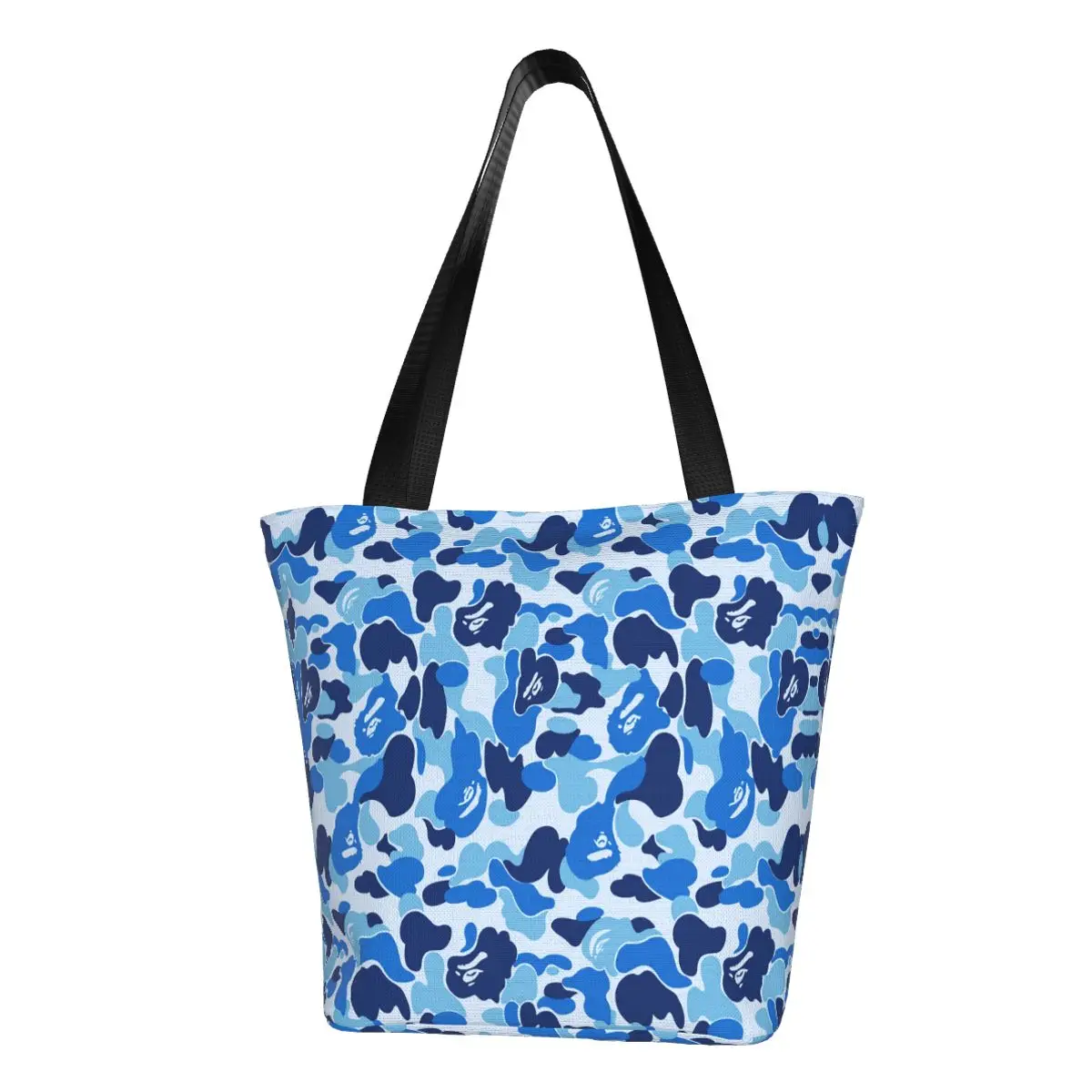 

Kawaii Camo Camouflage Shopping Tote Bags Recycling Blue Canvas Grocery Shoulder Shopper Bag