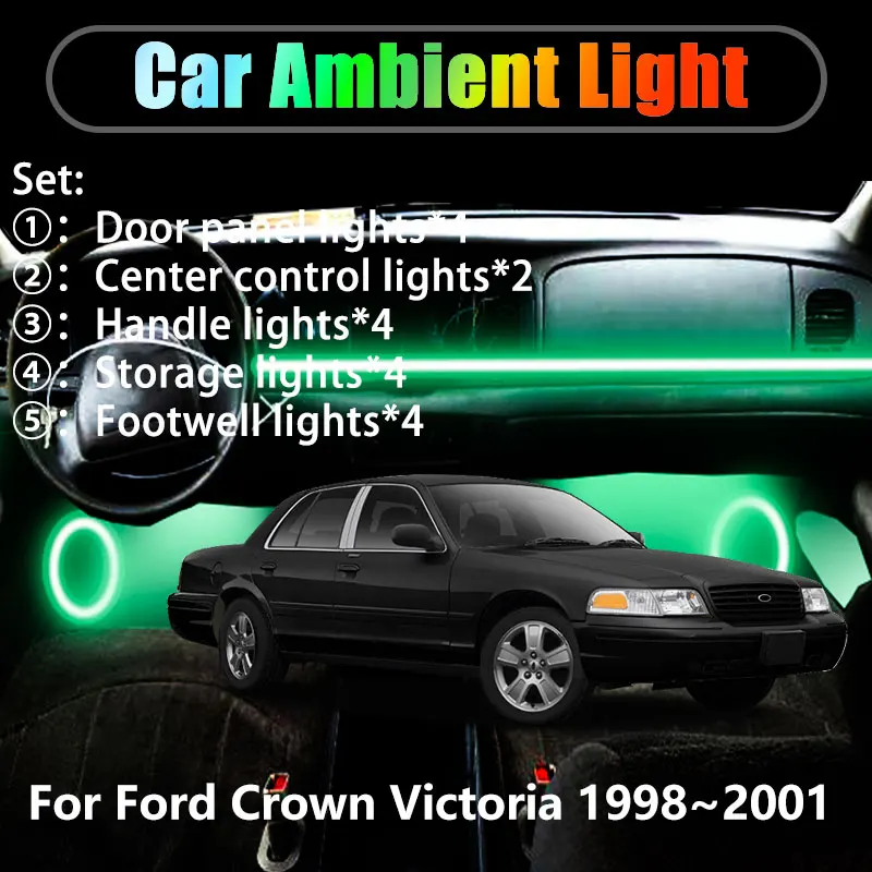 

Для Ford Crown Victoria MK2 1998 ~ 2001 2/18 в 1, автомобильное окружающее освещение, светодиодные фонари для интерьера багажника, USB RGB Ensemble Streamer