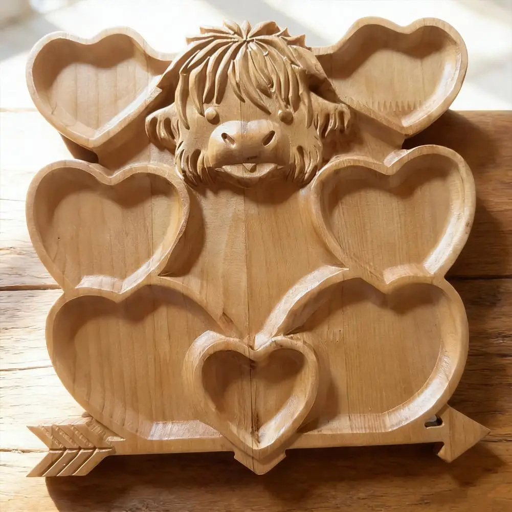 Food-grade Wooden Tray Highland Cow Charcuterie Board Rustic Wooden Serving Tray with Compartments 3d Carved for Cheese