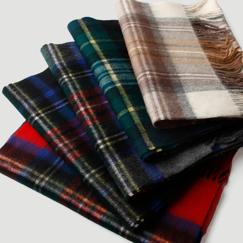 

100% Wool Plaid Woman Man's Scarf 30*190cm Female Male Lovers' Warm Wraps Winter Autumn Color Contrast Shawl With Tissue Gift