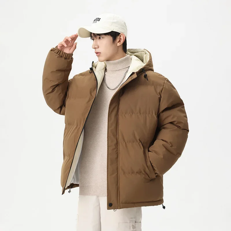 

Winter Man Coat Fashion Simple Solid Color Hooded Male Down Jacket Thicken Cold-proof Long Sleeve Zipper Casual Men Outerwear