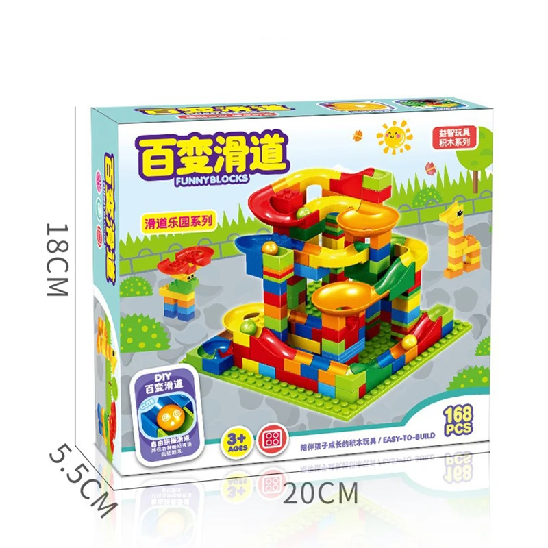 Vendita calda Marmo Race Run Blocks Labirinto Palla Pista Blocchi di costruzione Imbuto di plastica Scivolo Assemblare Mattoni fai da te Regalo per bambini