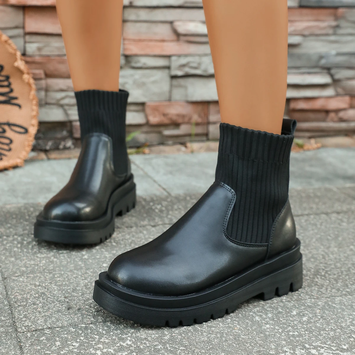 2025 herbst Winter Mode Frauen Chelsea Stiefel Leder High Heels Stiefel Plattform Schuhe Damen Gestrickte Sexy Stiefeletten