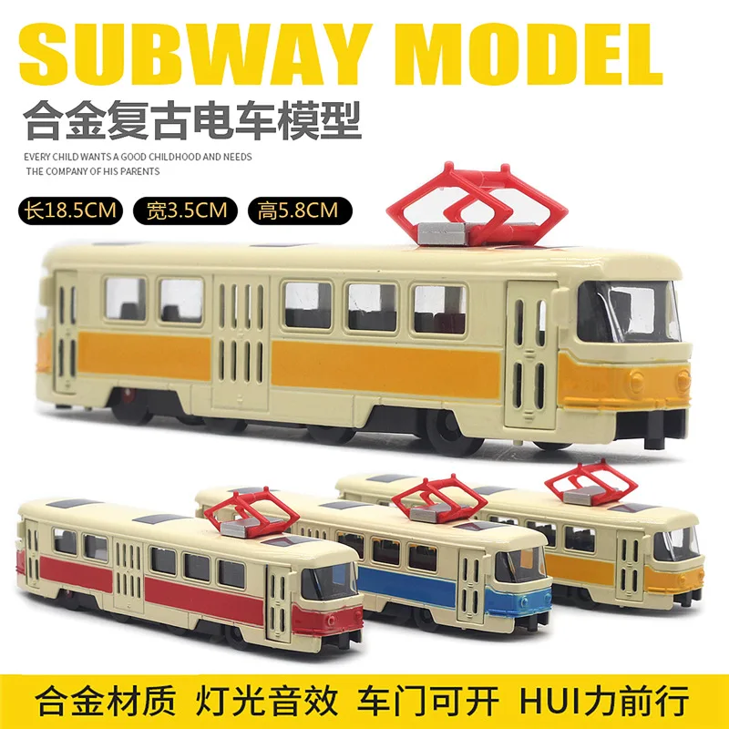 1:90 سبيكة الرجعية الترام نموذج الإضاءة الموسيقى باب فتح مترو الانفاق لعبة حافلة نموذج سيارة #4