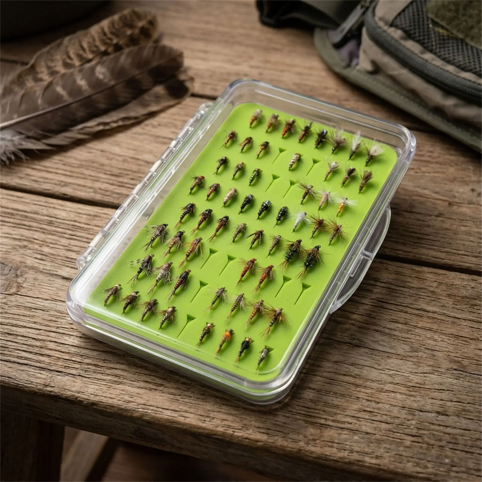 Acrylic Fly Fishing Box With Silicone Slots Durable Green Compact Design For Outdoor Use
