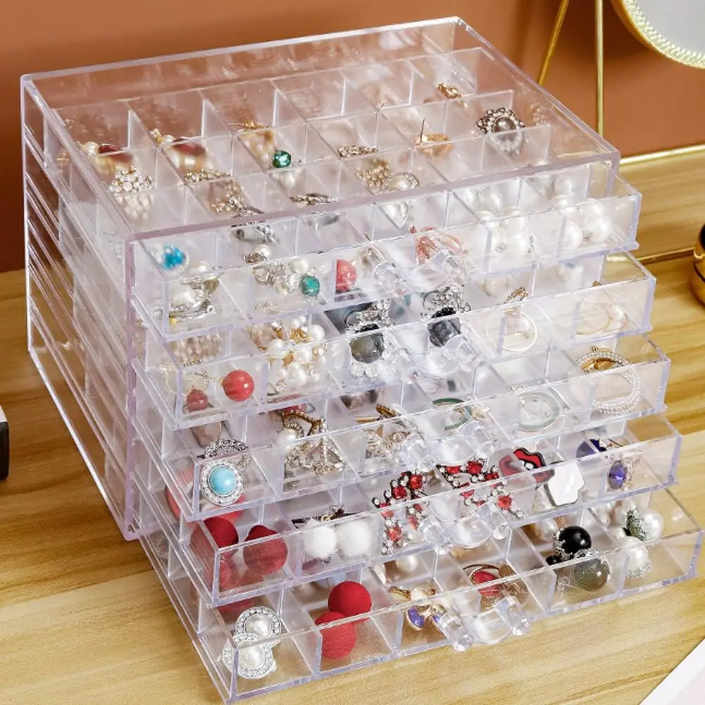 Clear Acrylic Jewelry Storage Box with 5 Drawers 120 Grids Earring Holder Organizer Transparent Jewellery Display Tray