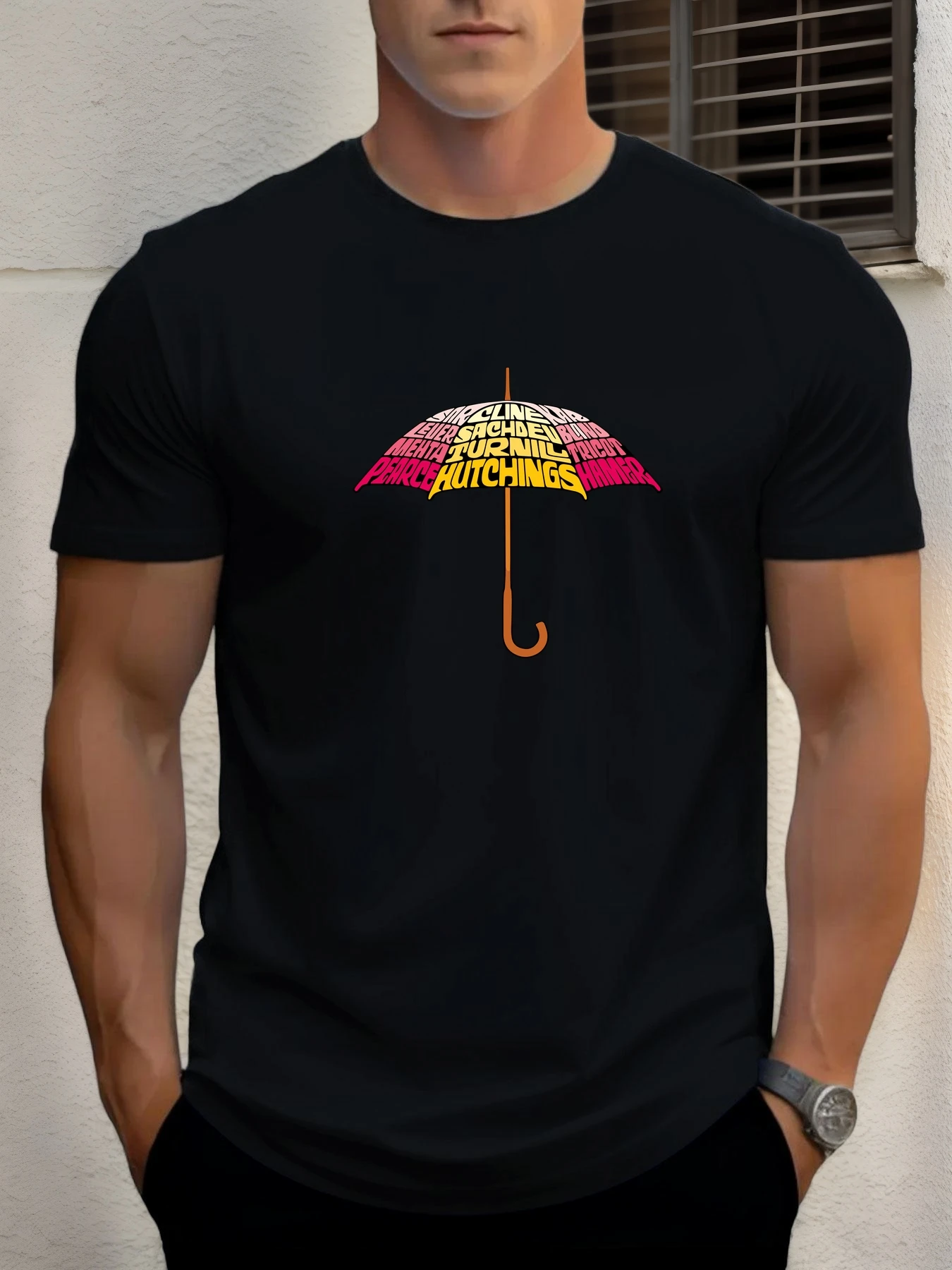 

T Shirts For Men Letter Umbrella 100% Cotton Graphic Printing Summer Round Neck T-Shirt Casual Breathable Street Style Daily Top