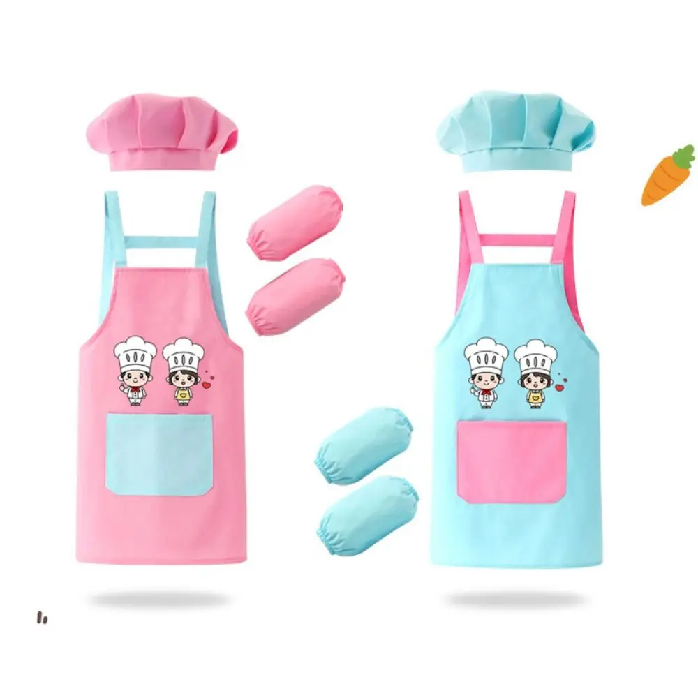New Cartoon Kids Apron Waterproof Arm Sleeve Children's Bib Hat Chef Cap Chef's Uniform Baking