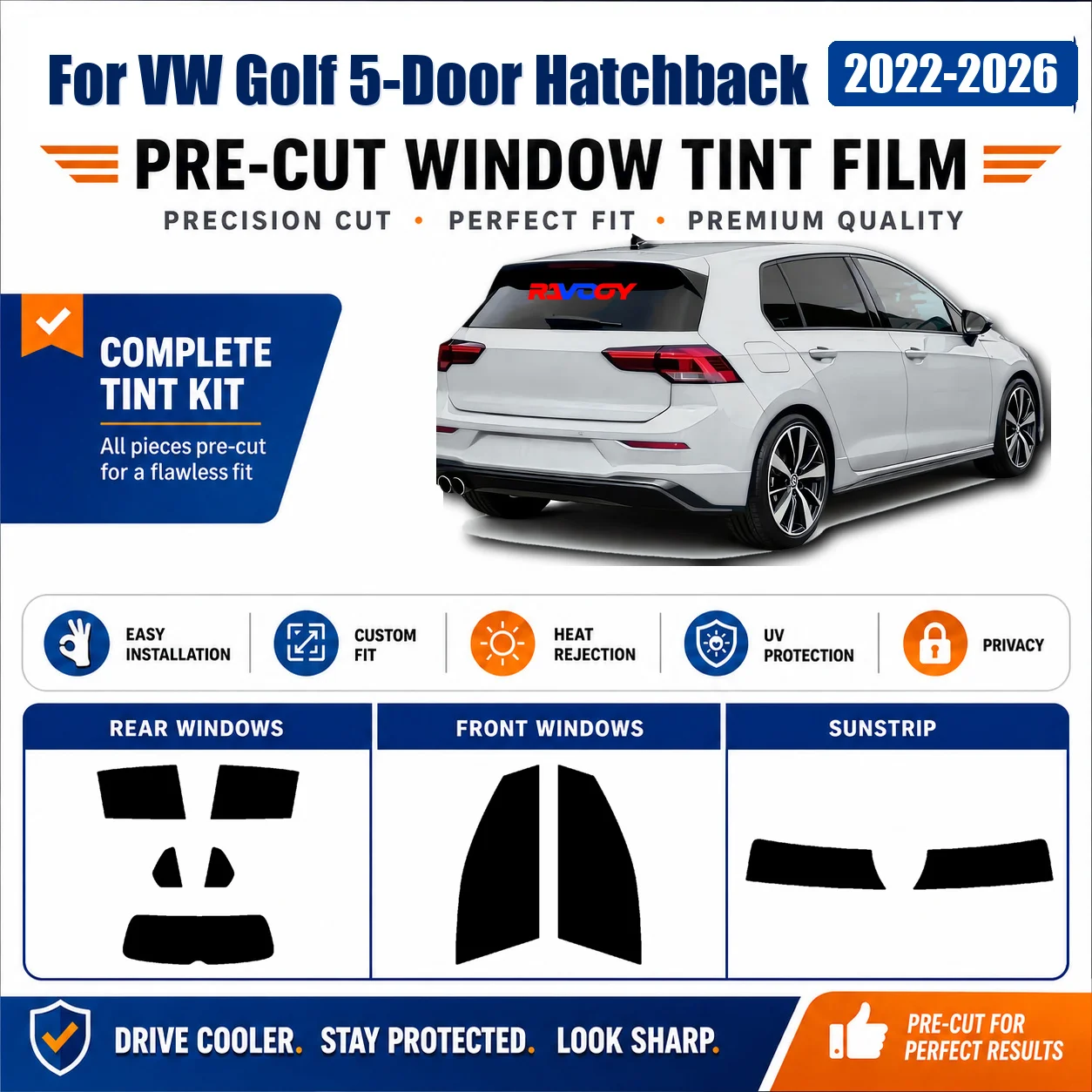 For VW Golf 5-Door Hatchback 2022-2026 Tint Film Tinted Complete Window Anti-Glare Privacy Film