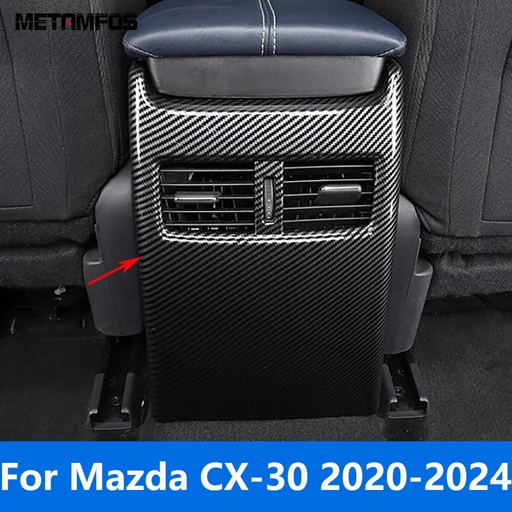 For Mazda CX-30 CX30 2020-2023 2024 Carbon Fiber Armrest Box Rear Air Vent Outlet Cover Trim Interior Accessories Car Styling