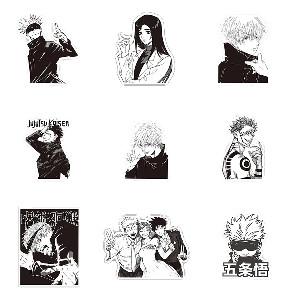 10/30/65pcs Jujutsu Kaisen Black White Anime Stickers Cool Japan Manga Decals Phone Skateboard Notebook Cartoon Graffiti Sticker