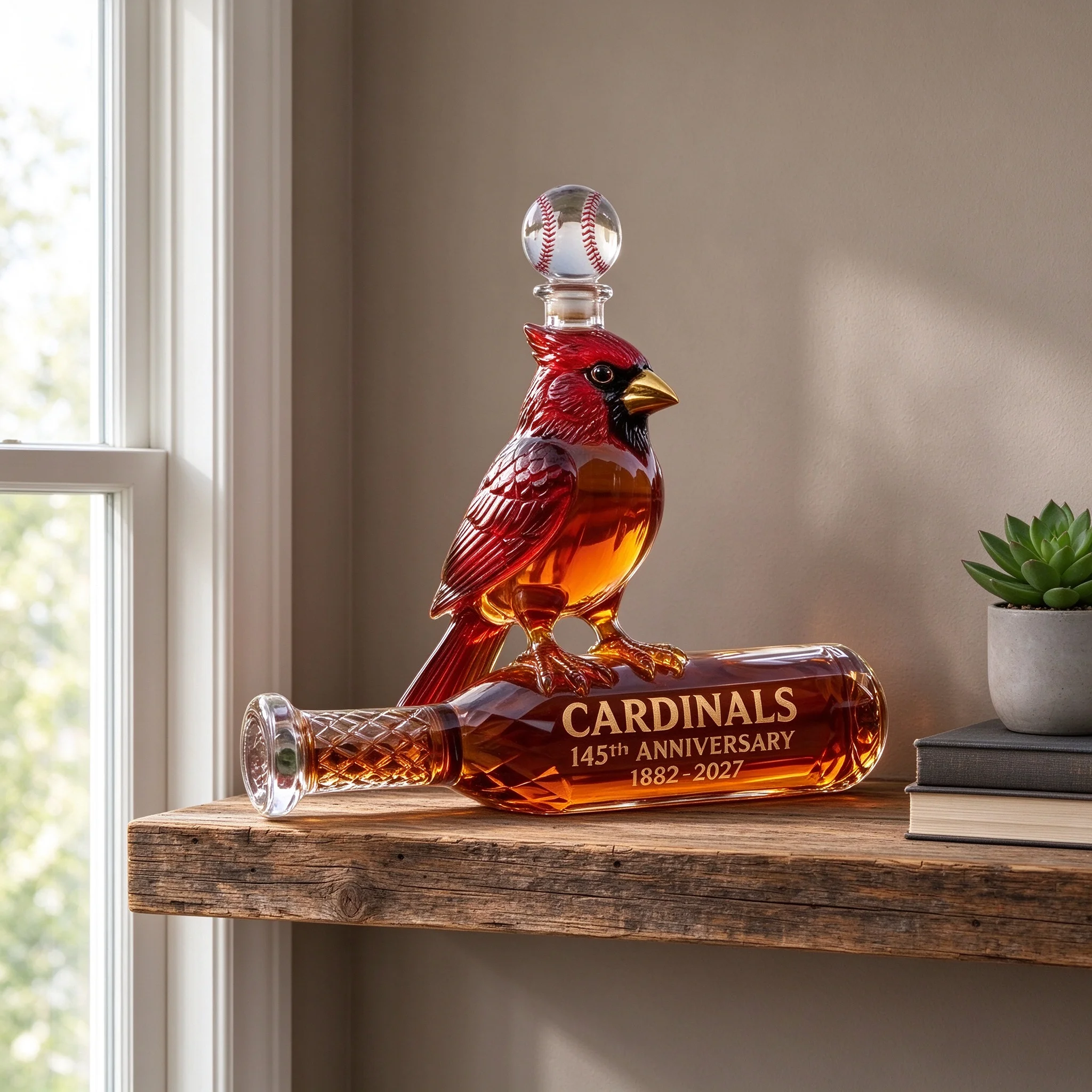 Artisan Hand Blown Red Bird Glass Decanter, Novelty Liquor Storage Bottle, Elegant Home Bar Tabletop Decor for Wine Brandy