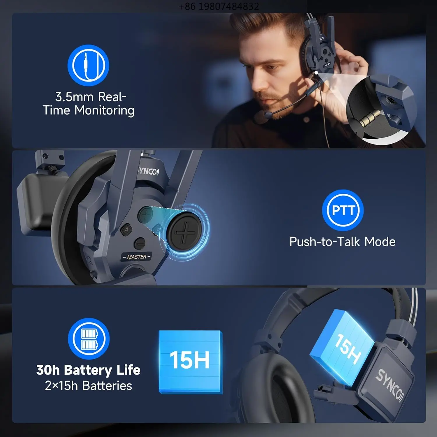 Microphone Master-Free Connection 45ms Low Latency Master 4 Users Wireless Intercom System 2.4GHz Remote Headsets