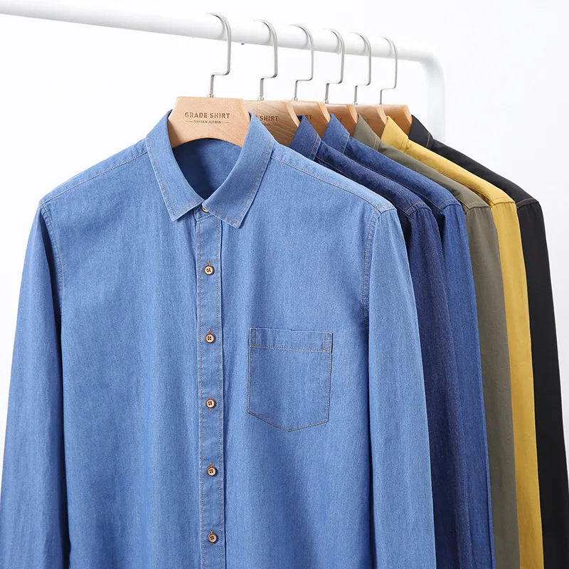 New Cotton Denim Long-sleeved Men's Shirt Casual and Comfortable Solid Color Youth Shirt Jacket Oversize Men
