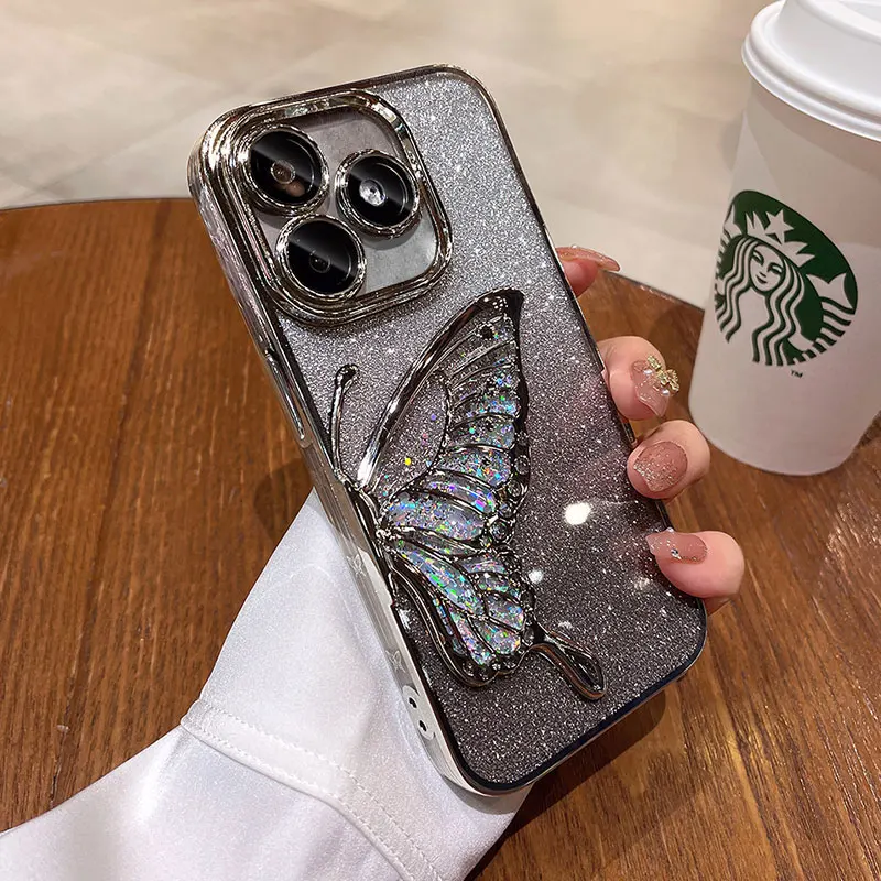 RedmiNote14 5G Case Luxury,Bling Quicksand Butterfly Case For Xiaomi Redmi Note 14 13 12 pro plus 14C 13C 12C Shockproof Cover