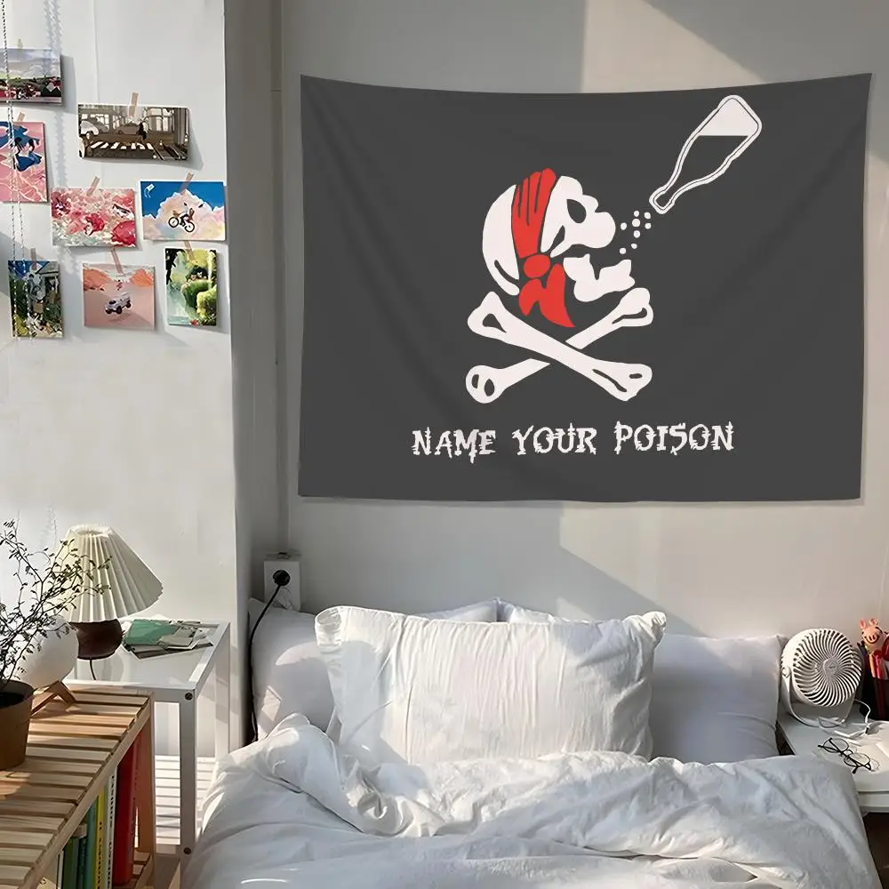 Jolly Roger Pirate NAME YOUR Tapestry Custom Living Bedroom Party Dormitory Interior Wall Bohemian Decoration Attached Clip