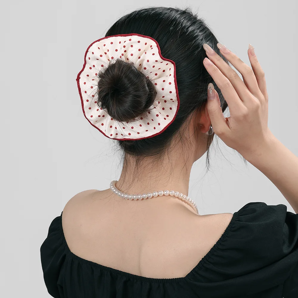 

Heart Dot Plaid Large Intestine Scrunchie Hair Band for Women Girls Hair Tie Sweet Headwear Ornament Fashion Hair Accessories