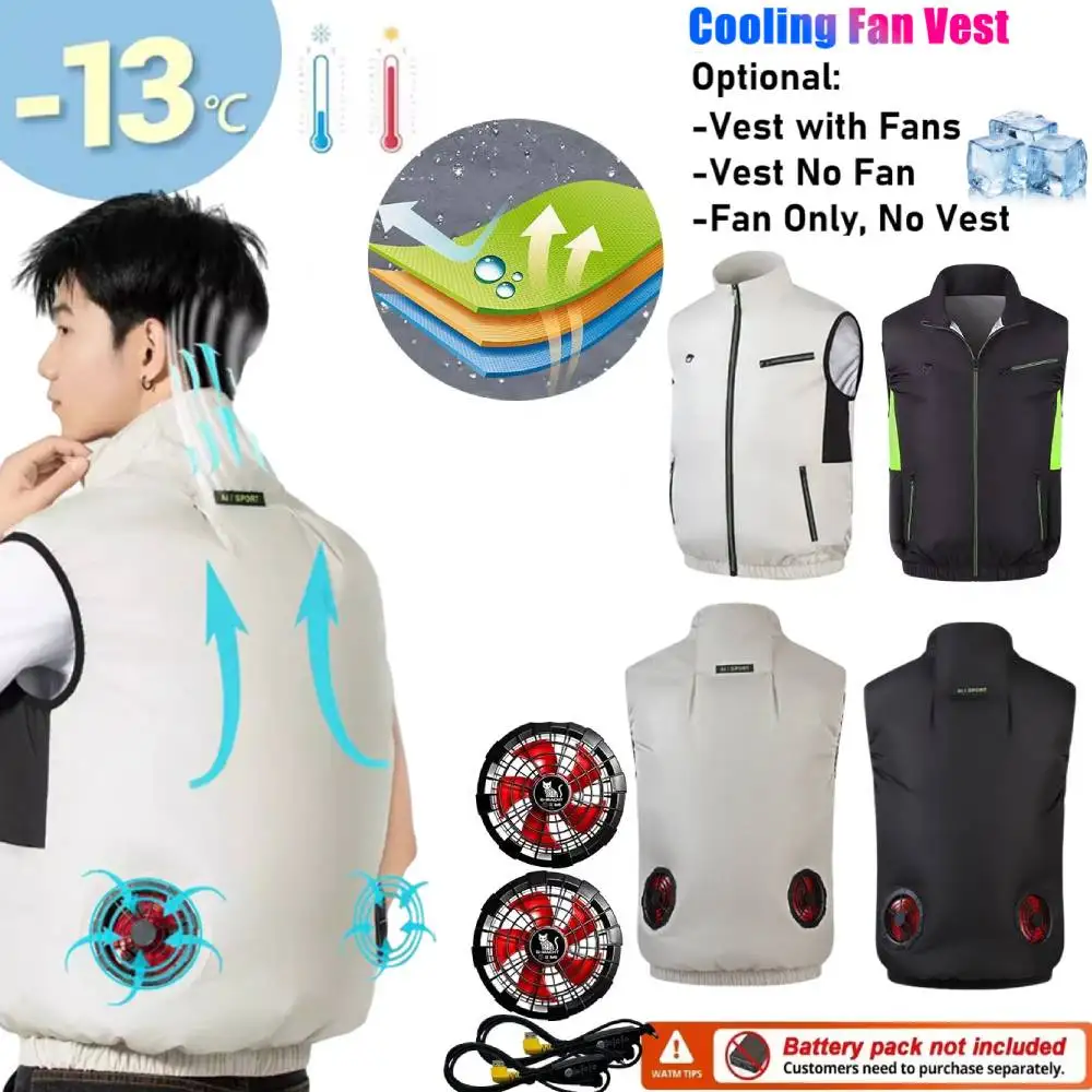 Summer Cooling 2 Fan Holes Fan Workwear, Unisex Short Sleeve, Outdoor Sun Protection & Cooling Vest with Built-in Fans Camping