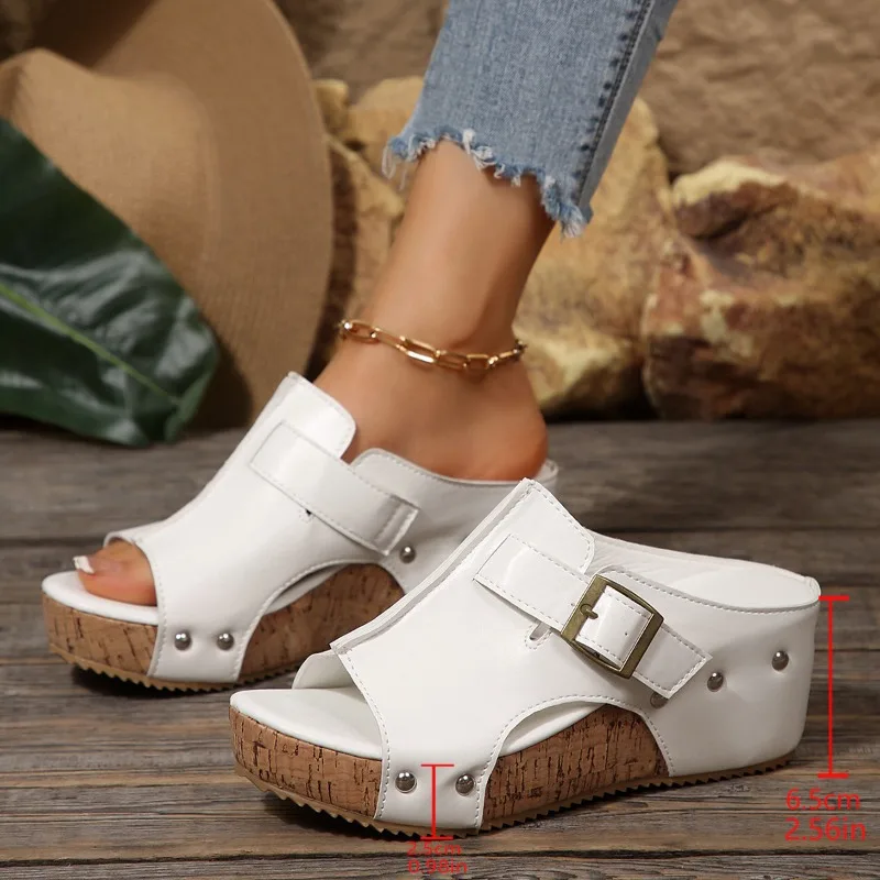 

Outdoor Adjustable Strap Platform Sandals Women Summer Rivet Solid Wedges Women'sandals Slip-on Walking Sandles Woman