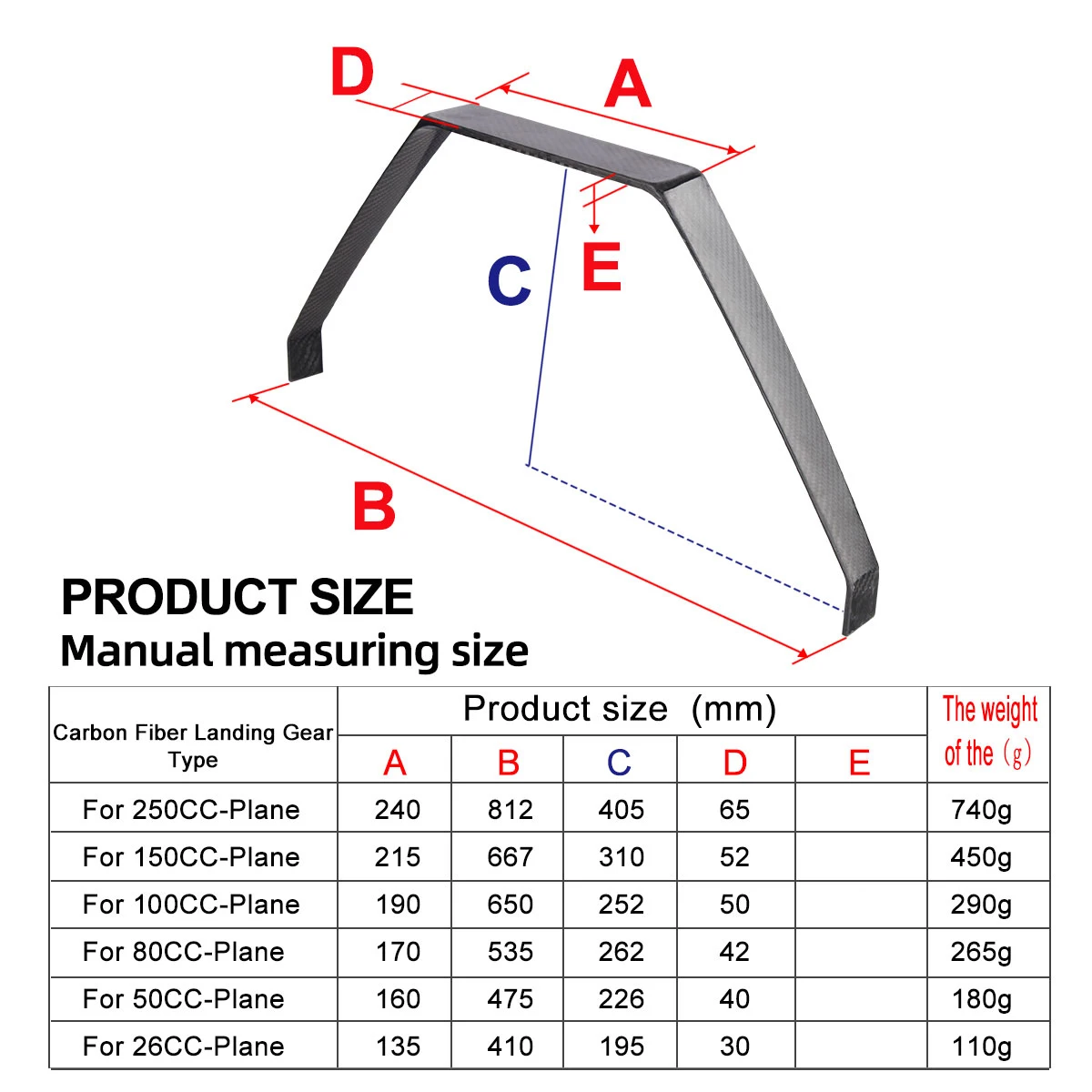 YAK 26CC /50CC /80CC RC Gas Aircraft Model Carbon Fiber Landing Gear Undercarriage