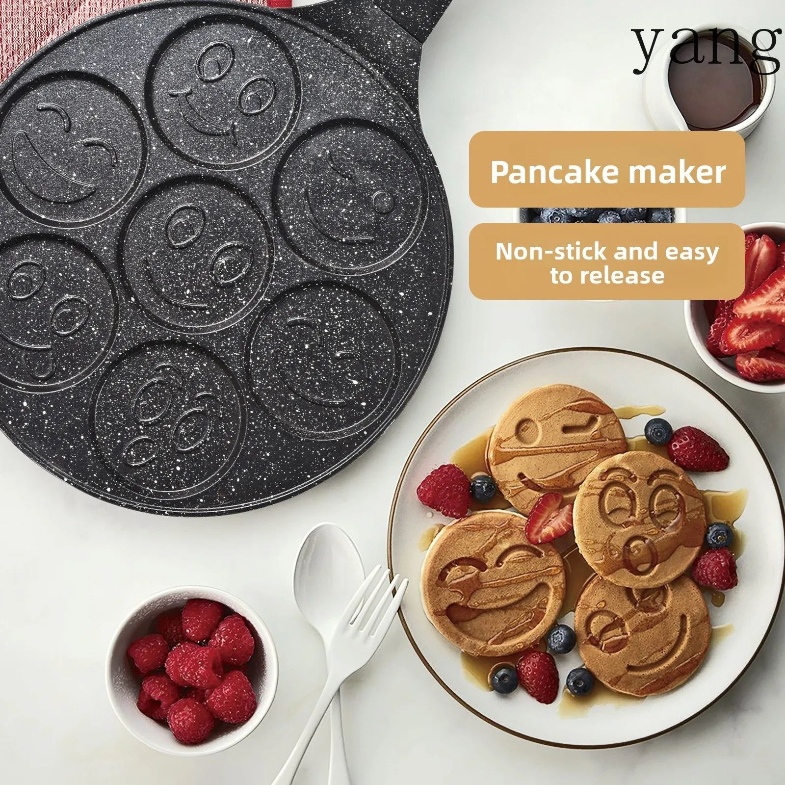 LMM non-stick pan seven hole waffles cartoon smiley face grill frying pan breakfast pan