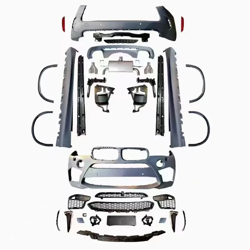 

Подходит для BMW X5 F15, модификация, обновленный стиль X5M, передний задний бампер, выхлопные боковые юбки, комплект кузова арки колеса