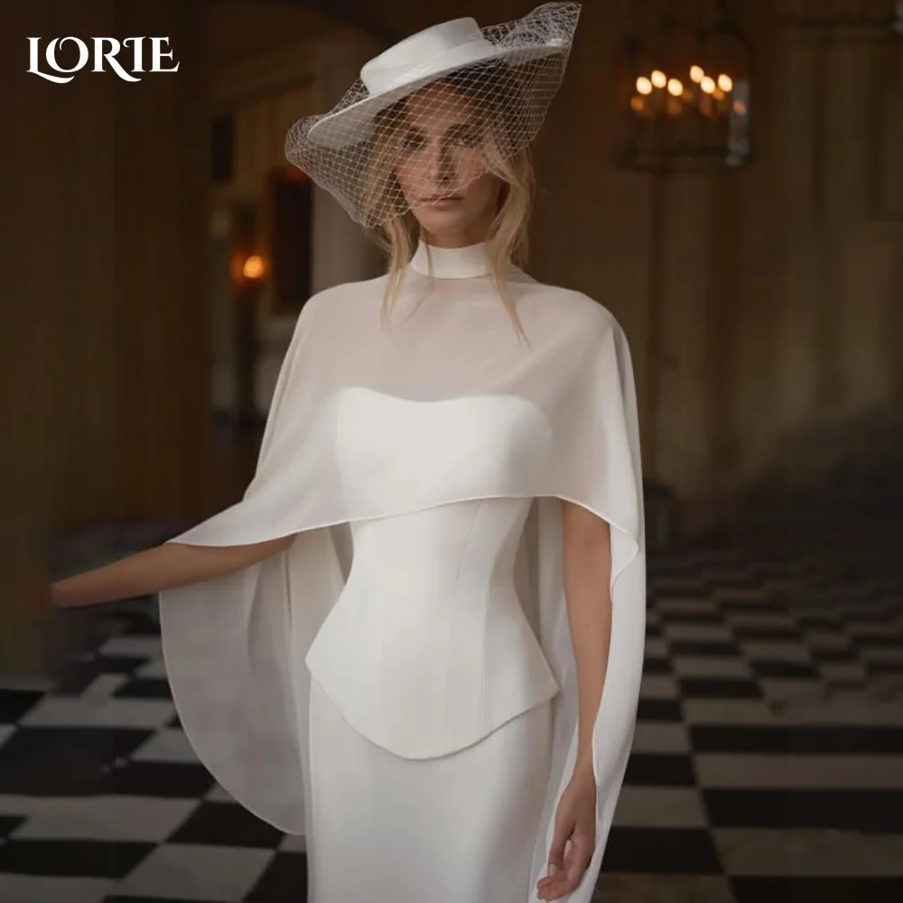 LORIE Shawl Wedding Dress Strapless Sweetheart Pleats A-line Mermaid Bride Gown Chiffon Illsion Customized Corset Bride Dress