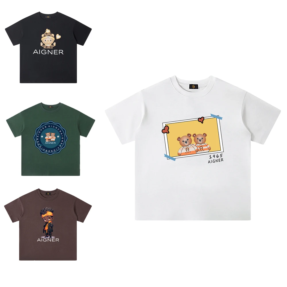 

2025 new summer boys' T-shirt with letter print cartoon fashion loose short sleeved top, baby round neck T-shirt