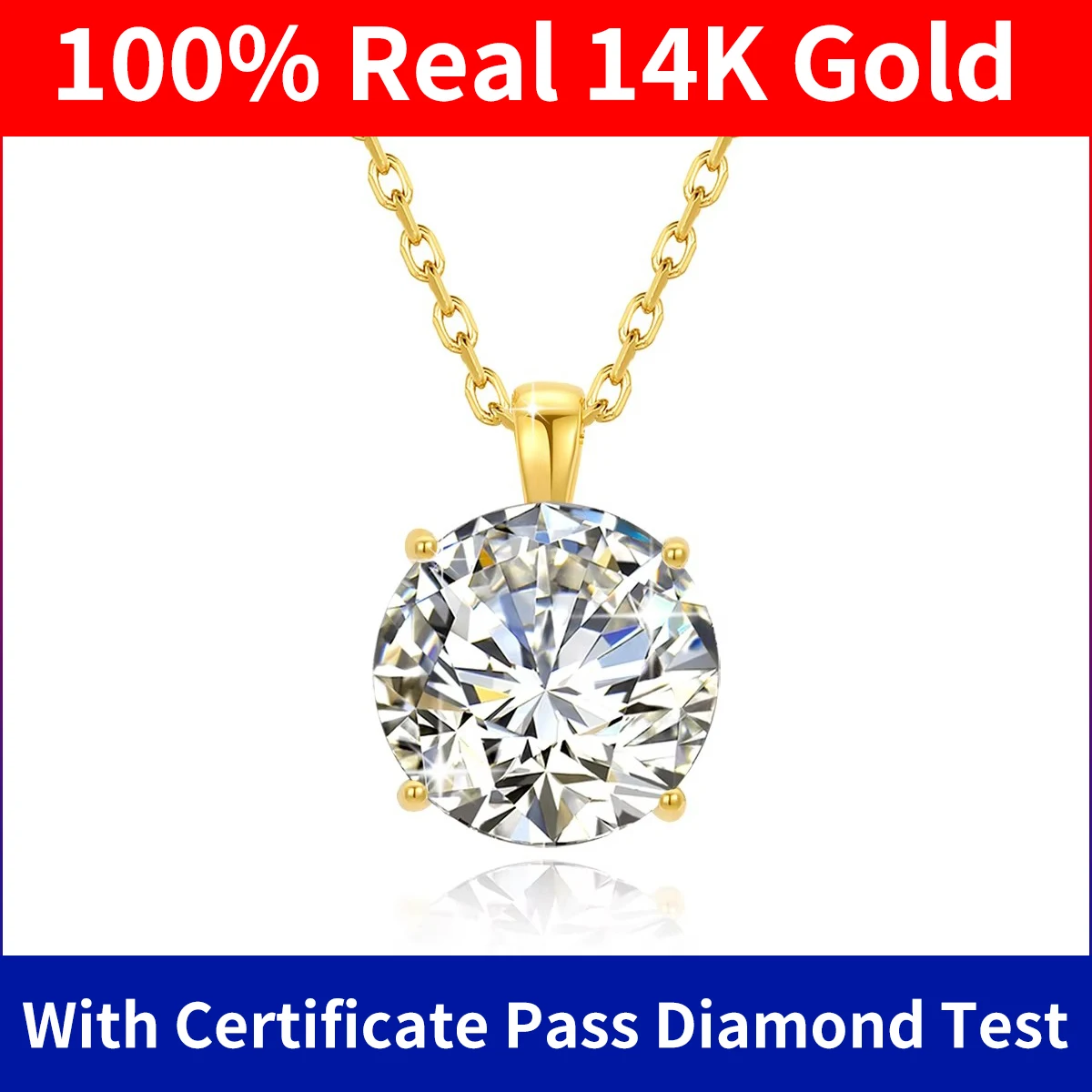 Szjinao 100% Real 14k Gold Moissanite Naszyjnik Dla Kobiet 6,5 mm 1,0 ct D Kolor AU585 K Złoty Luksusowy Wisiorek Certyfikowany Hurtowo