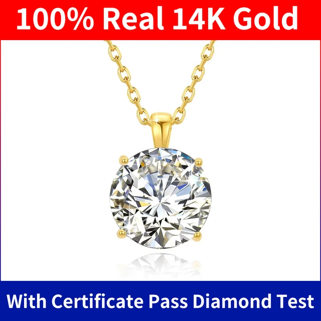 Szjinao 100% Real 14k Gold Moissanite Naszyjnik Dla Kobiet 6,5 mm 1,0 ct D Kolor AU585 K Złoty Luksusowy Wisiorek Certyfikowany Hurtowo