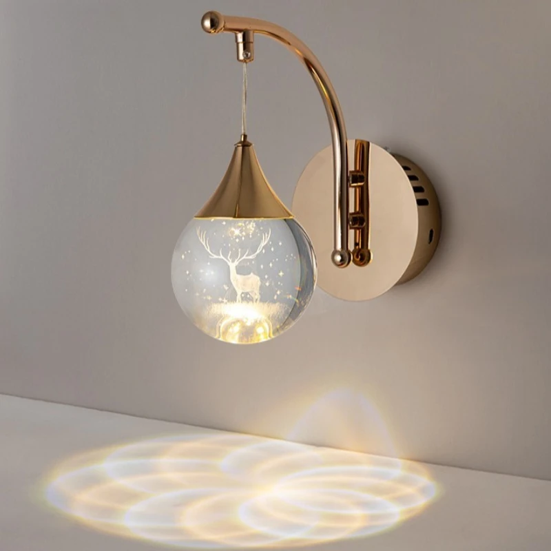 Luxury Crystal Ball LED Wall Lamp Creative Decor Living Room Background Stair Aisle Bedroom Bedside Romantic Atmosphere Lighting