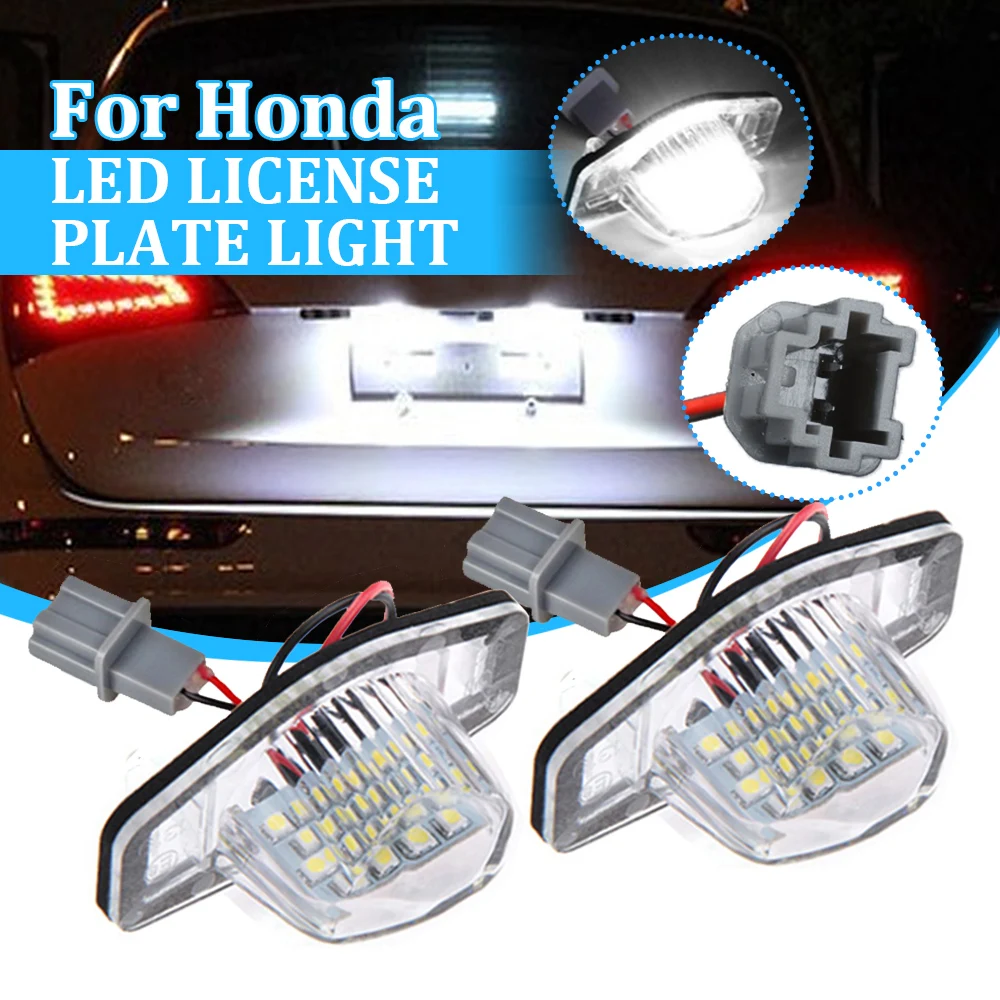 2pcs 12V LED License Plate Lights Assembly for Honda CRV Fit Odyssey Jazz Hrv Frv CR-V Stream SMD Number Lamp Xenon White 6000k