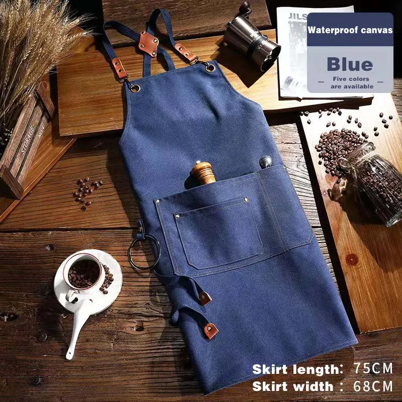 Custom Embroidery Printed LOGO Thickened Coffee Shop Wear Resistant Gardener Hairdressing Barista Packet Waterproof Long Apron