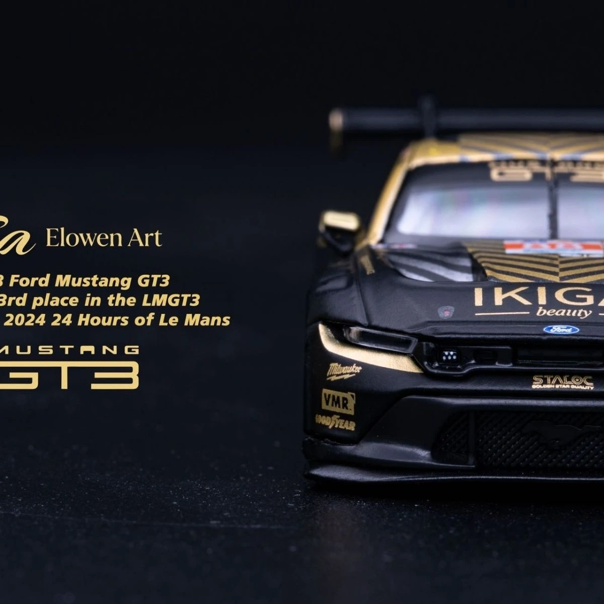 

Elowen Art 1/64 Ford Mustang GT3 Le Mans 24 Hours Black Gold Alloy Die Cast Car Model Collection Gift