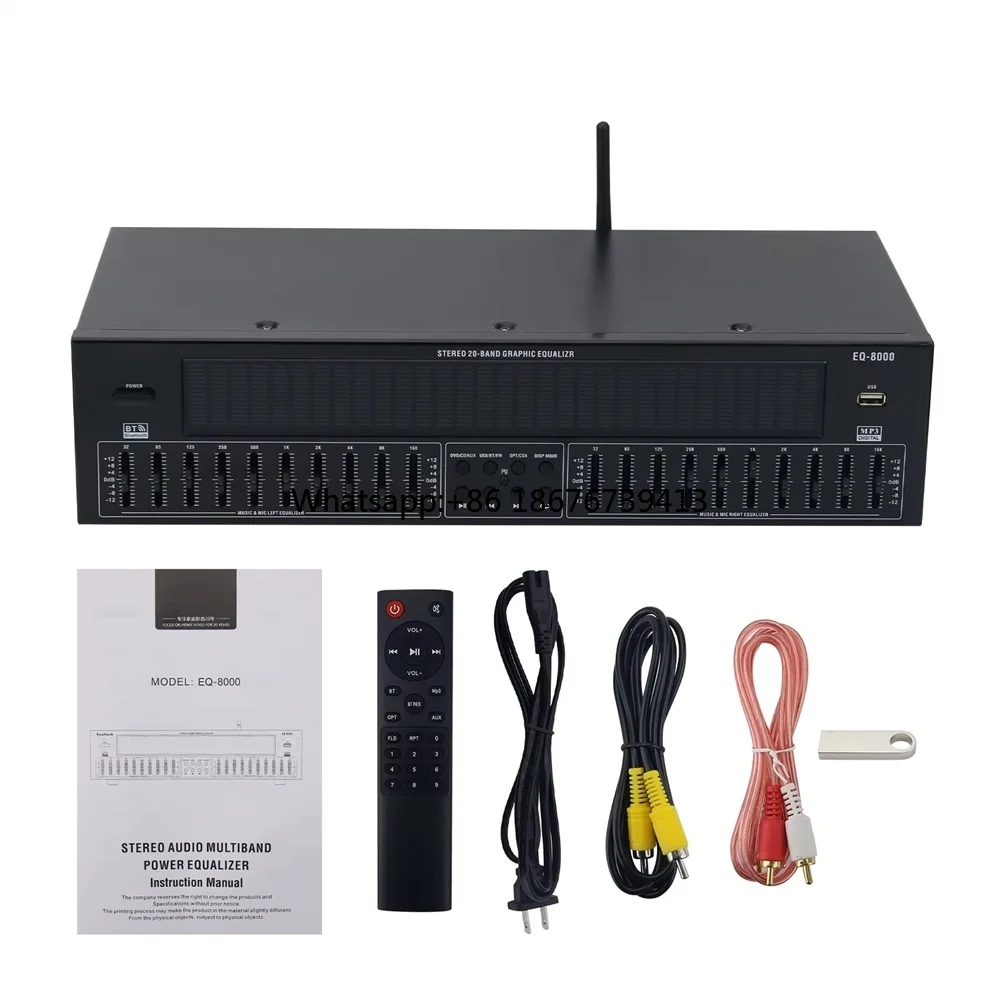 Hot Seller EQ8000 220V Green LED Professional Equalizer Bluetooth5.4 Optical Fiber Coaxial Digital Audio Decoder Processor