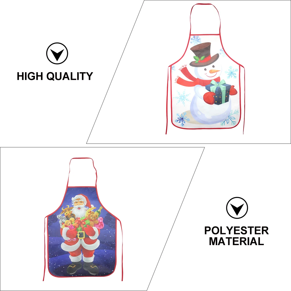 

2pcs Christmas Apron Polyester Cartoon Print Men Women Cooking Lightweight Festive Pattern Non Fading Fine Stitching