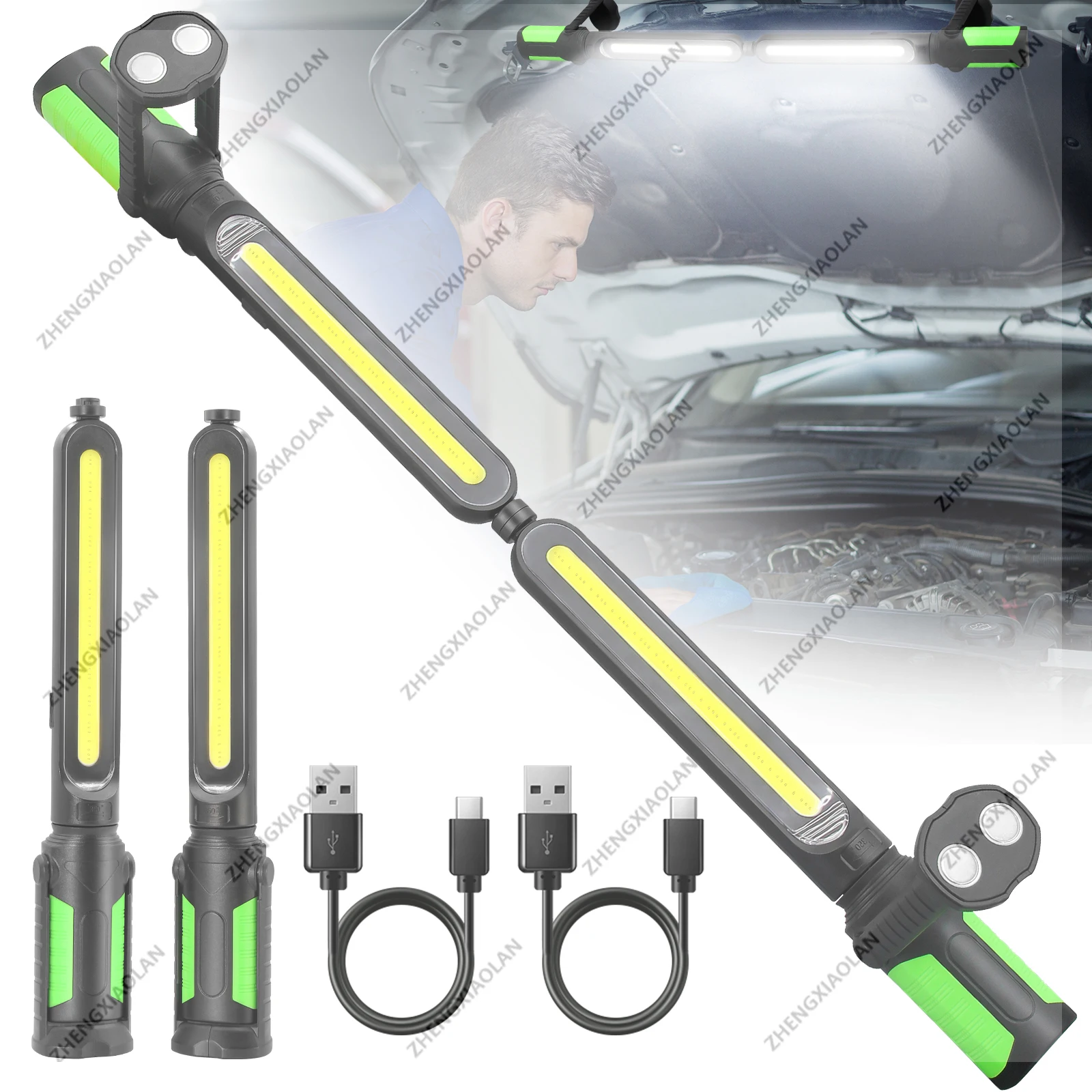 

20w Rechargeable LED Work Light Adjustable Cordless Magnetic and Portable Mechanic Light with Hooks Car Repair Inspection Garage