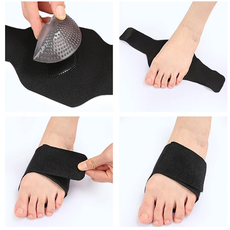Arch Support Bandages para pés chatos, Envoltório de fascite plantar com gel Orthotic Pad, Alívio da dor, Design de alça antiderrapante