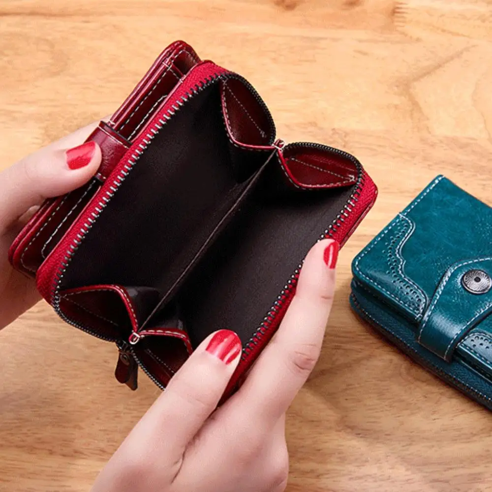 Retro three-fold RFID shielding women\'s short wallet, solid color large capacity daily fashion versatile clutch bag