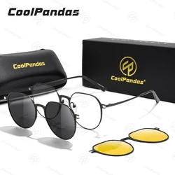 New Trendy Design 3 in 1 Magnetic Clip On Glasses Polarized Sunglasses Men Women Night Vision Clip Lens Anti Blue Light Glasses