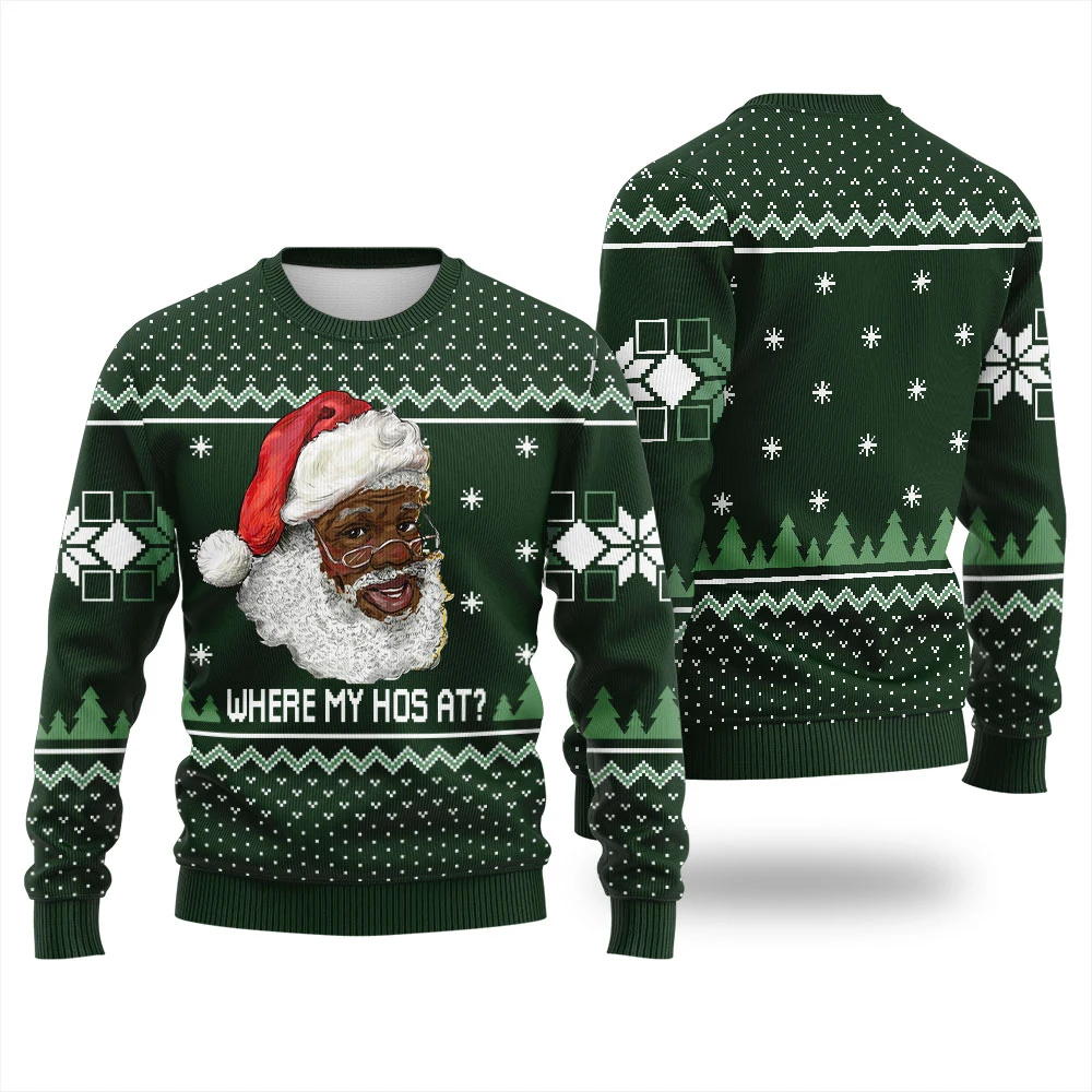 Where My Hos At مضحك أسود سانتا طباعة البلوز الشتاء عيد الميلاد هوديي المرأة بلوزة كاجوال Harajuku احتفالي الشارع الشهير #3