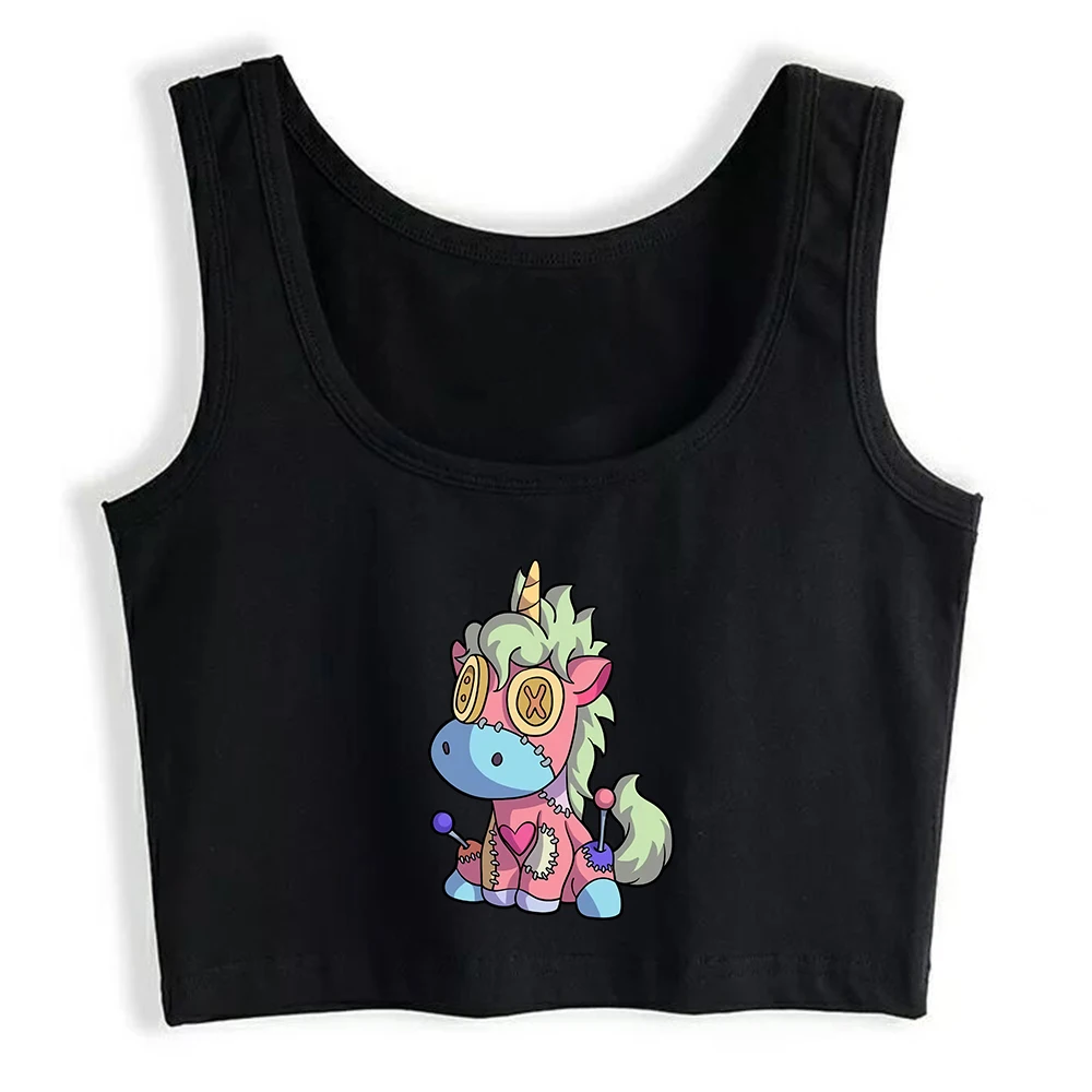 Pastel Goth Kawaii Unicorn Graphic Sexy Slim Fit Crop Top Girl's Anime Creepy Cute Voodo Design Tank Top Gothic Cotton Camisole