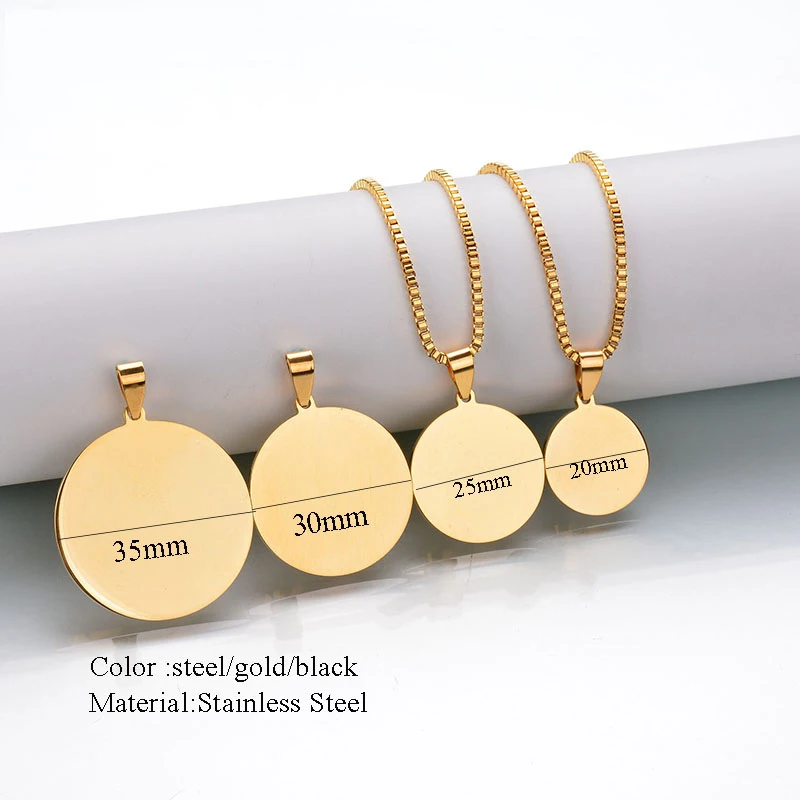 Sifisrri Personalized Engraved Name Necklace Round Pendant Stainless Steel For Women Men Customized Family Picture Jewelry Gift