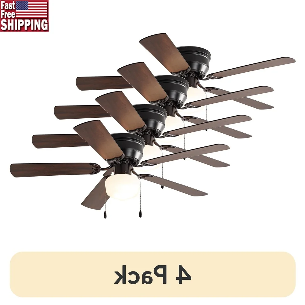 

52-дюймовый потолочный вентилятор Hugger, 4 шт. с комплектом освещения, тихий реверсивный двигатель, 5 лопастей, низкопрофильный дизайн для внутреннего использования