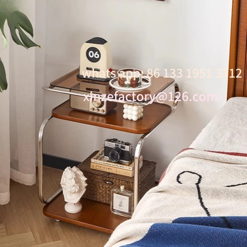 

Customizable shelves, corner table, few solid wood edges, retro movable trolley, Nordic small apartment living room, simple dini